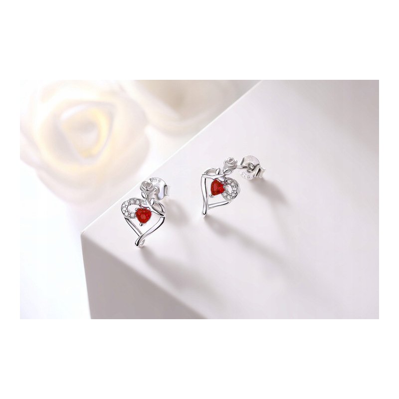 Srebrne kolczyki wkrętki serce róże kolczyki sztyfty srebro 925 kwiatki