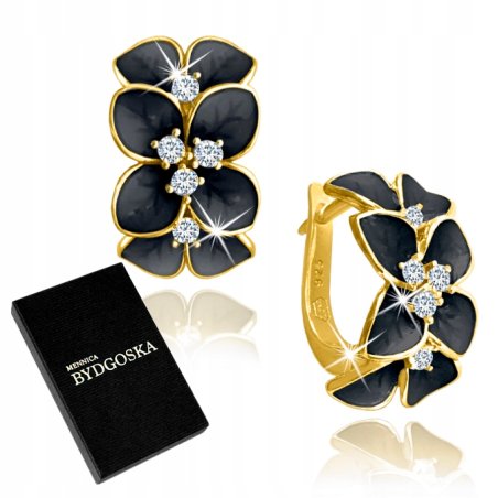 Kolczyki srebrne angielskie kwiatki czarne srebro 925 złocone oryginalne