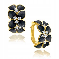 Kolczyki srebrne angielskie kwiatki czarne srebro 925 złocone oryginalne