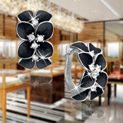 Srebrne kolczyki 925 dla kobiety kwiatki czarne kolczyki srebro angielskie