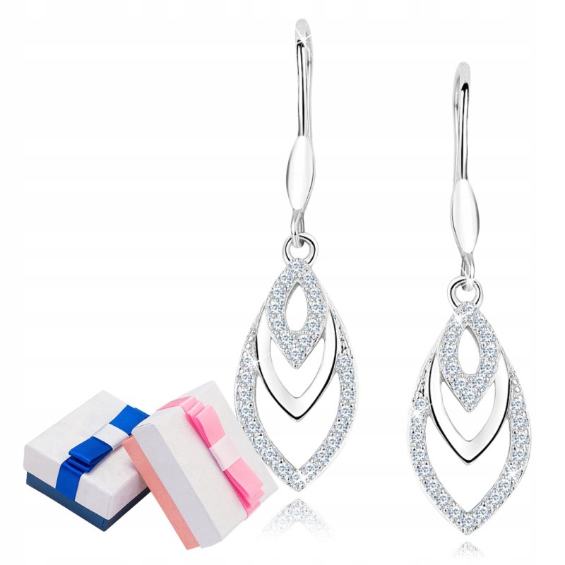 Kolczyki srebrne wiszące z cyrkoniami srebro próba 925 długie kolczyki