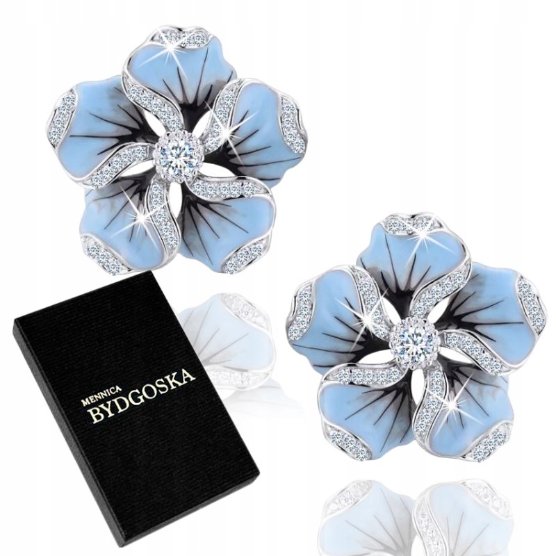 Kolczyki srebrne rodowane kwiatki wkrętki kolczyki srebro 925 sztyfty