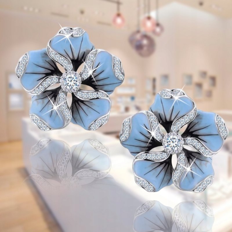 Kolczyki srebrne rodowane kwiatki wkrętki kolczyki srebro 925 sztyfty