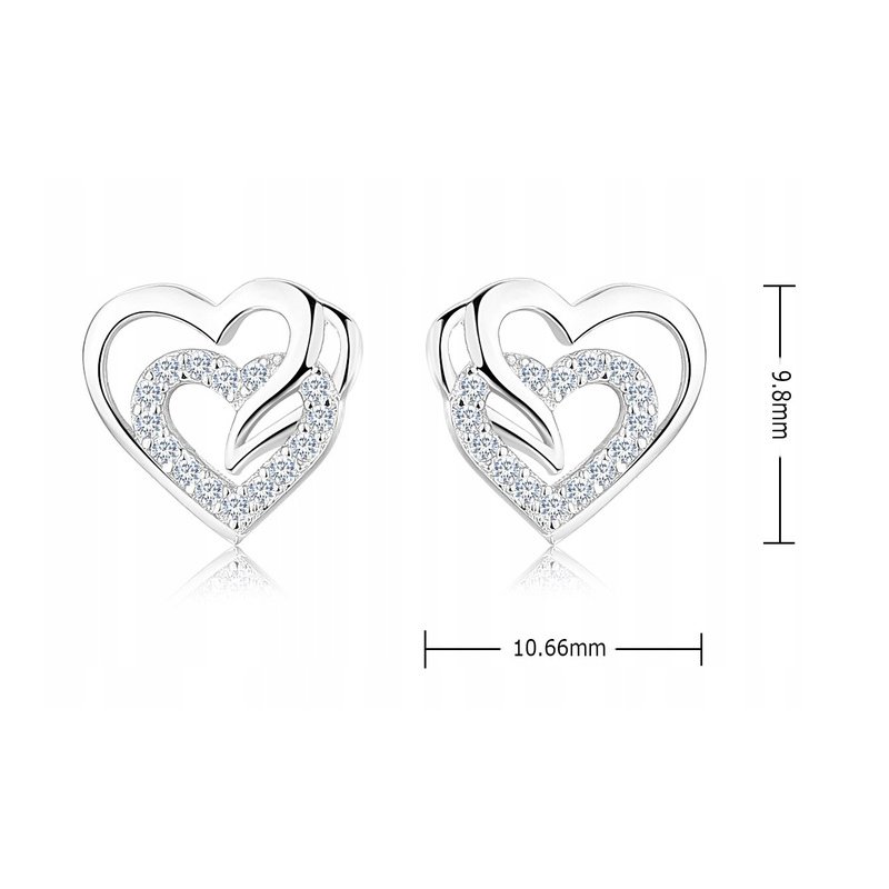Srebrne kolczyki 925 wkrętki serca dla kobiety