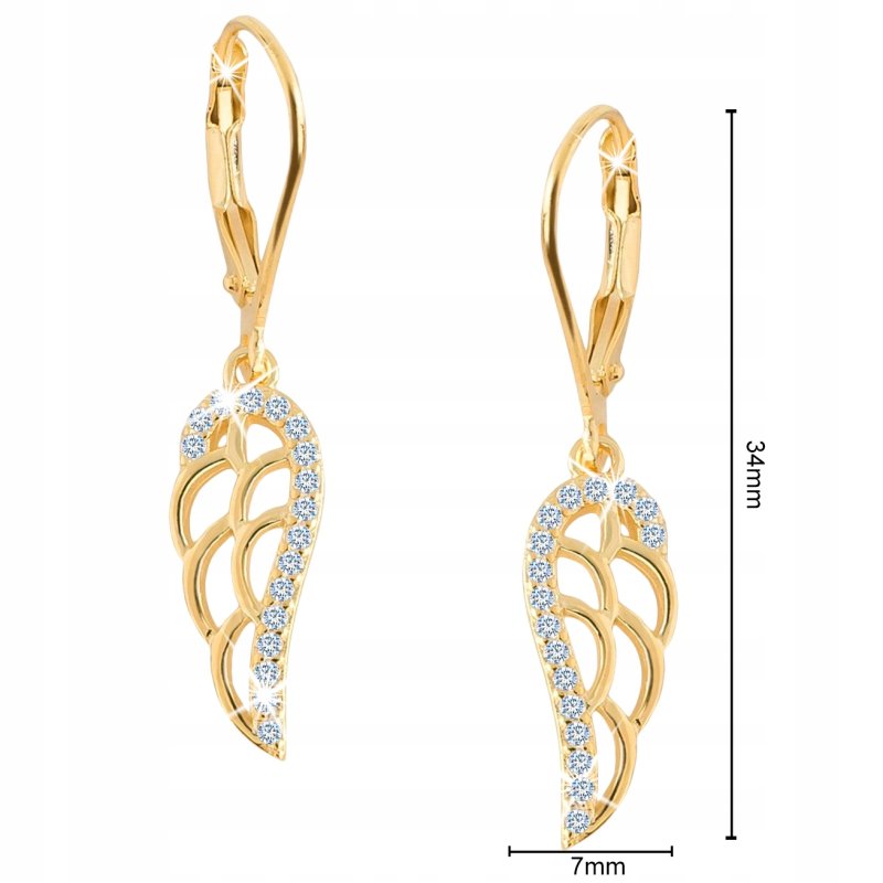 Kolczyki srebrne próba 925 skrzydła pozłacane