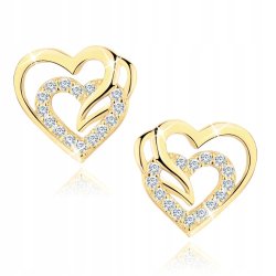 Kolczyki srebrne pozłacane serca srebro próba 925 wkrętki