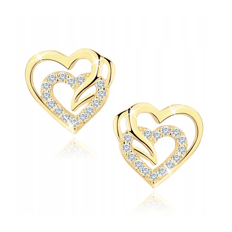 Kolczyki srebrne pozłacane serca srebro próba 925 wkrętki
