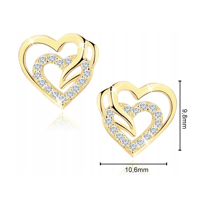 Kolczyki srebrne pozłacane serca srebro próba 925 wkrętki