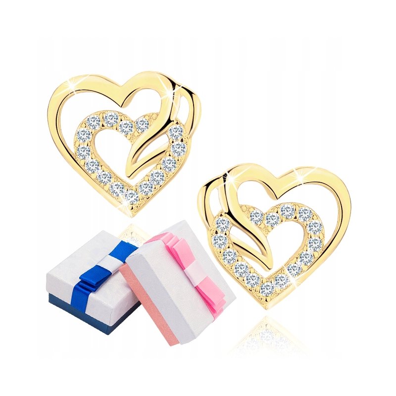 Kolczyki srebrne pozłacane serca srebro próba 925 wkrętki