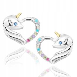 Kolczyki dziecięce na urodziny jednorożce srebrne