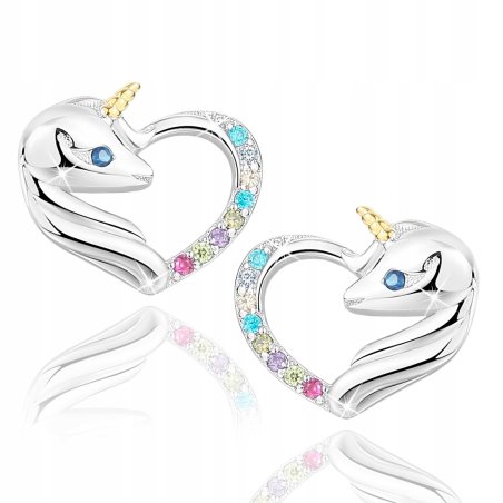 Kolczyki dziecięce na urodziny jednorożce srebrne