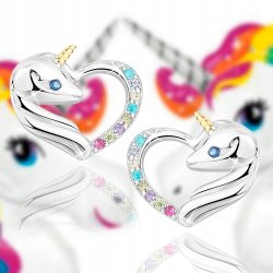 Kolczyki dziecięce na urodziny jednorożce srebrne