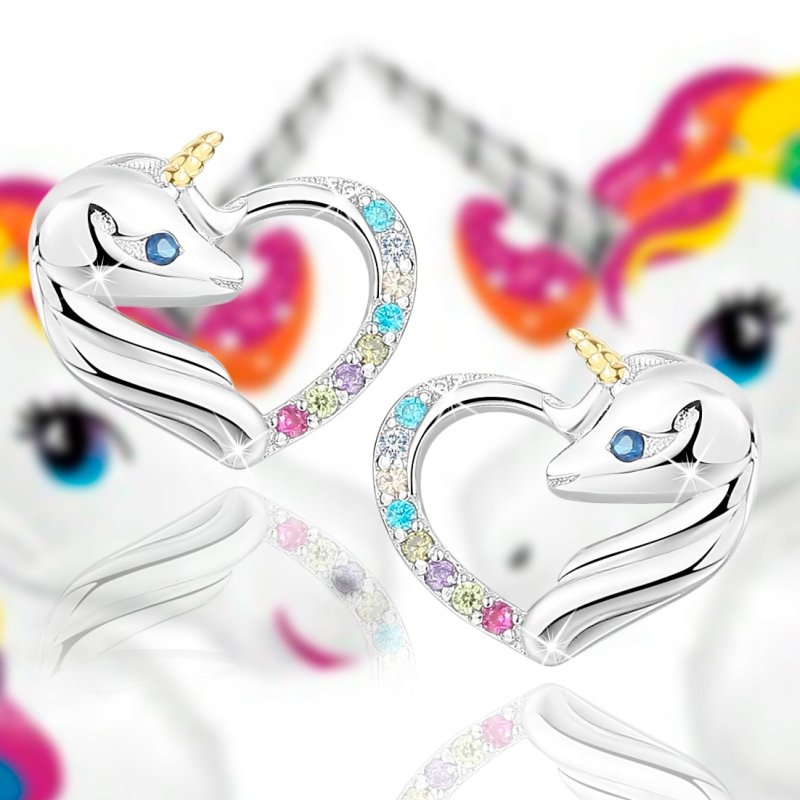 Kolczyki dziecięce na urodziny jednorożce srebrne