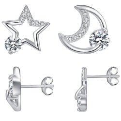 Srebrne kolczyki wkrętki kolczyki sztyfty rodowane księżyc srebro 925