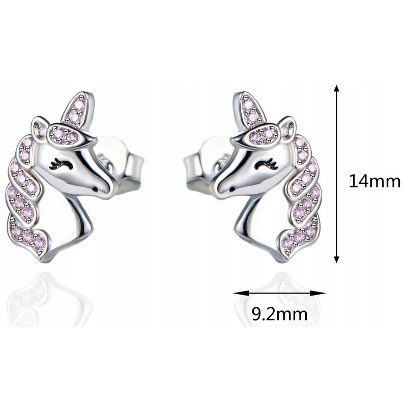 Kolczyki jednorożce srebrne dla dziewczynki 925
