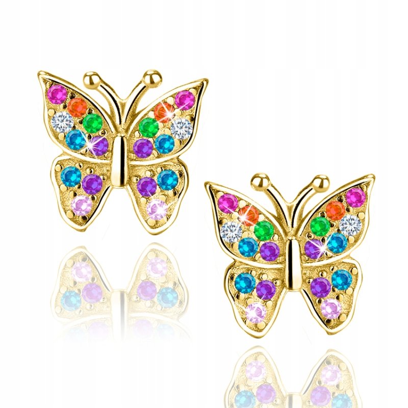 Srebrne kolczyki motylki dla dziewczynki srebro pozłacane 925