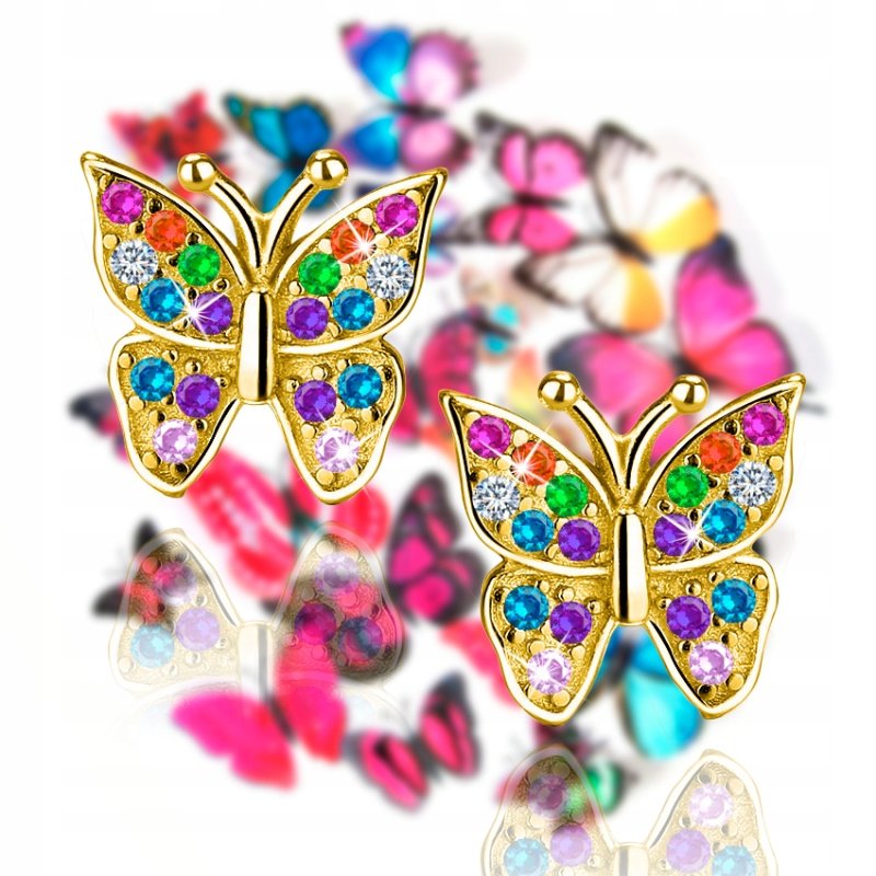 Srebrne kolczyki motylki dla dziewczynki srebro pozłacane 925