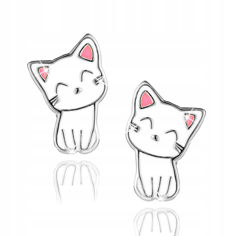 Kolczyki kotki rodowane srebrne dla dziewczynki