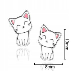 Kolczyki kotki rodowane srebrne dla dziewczynki