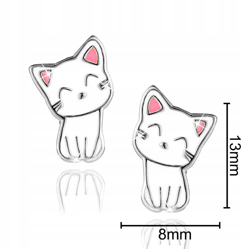 Kolczyki kotki rodowane srebrne dla dziewczynki