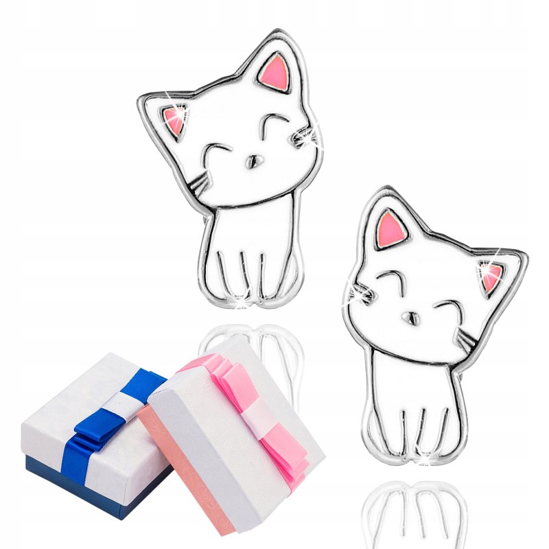 Kolczyki kotki rodowane srebrne dla dziewczynki