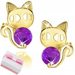 Kolczyki srebrne 925 dla dziewczynki kotki srebro pozłacane