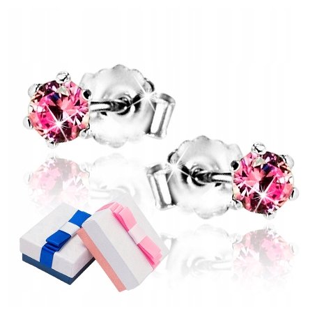 Kolczyki srebrne 925 różowe wkrętki