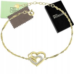 Srebrna bransoletka serce dla kobiety srebro pozłacane 925