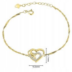 Srebrna bransoletka serce dla kobiety srebro pozłacane 925