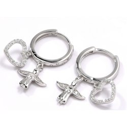 Kolczyki srebrne wiszące serca aniołek kółka na komunię