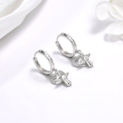 Kolczyki srebrne wiszące serca aniołek kółka na komunię