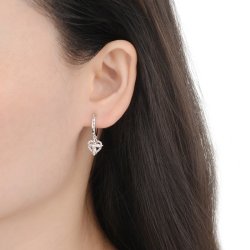 Kolczyki srebrne wiszące serca aniołek kółka na komunię