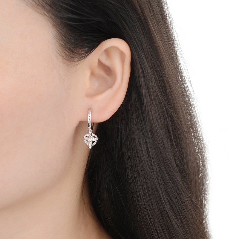 Kolczyki srebrne wiszące serca aniołek kółka na komunię