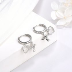 Kolczyki srebrne wiszące serca aniołek kółka na komunię