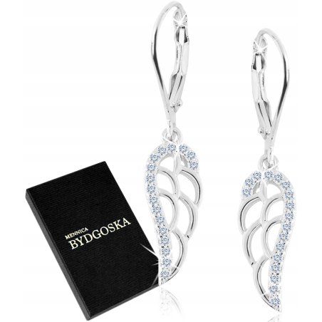 Kolczyki srebrne wiszące srebro próba 925 skrzydła