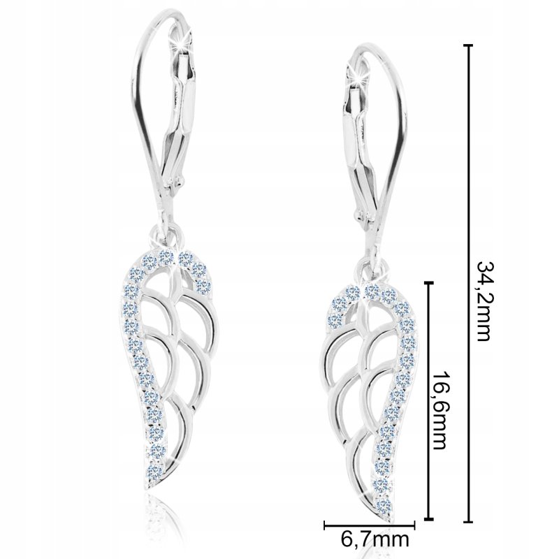 Kolczyki srebrne wiszące srebro próba 925 skrzydła