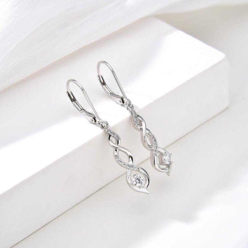 Srebrne kolczyki wiszące rodowane spirale 925