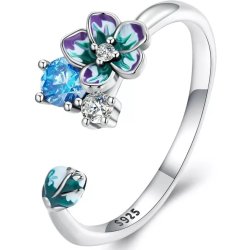 Pierścionek srebrny rodowany regulowany kwiaty srebro 925