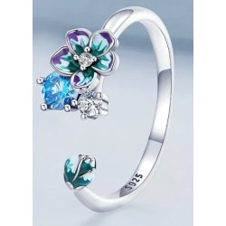 Pierścionek srebrny rodowany regulowany kwiaty srebro 925