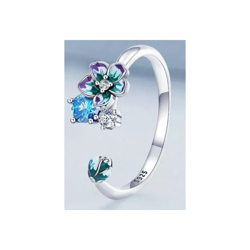 Pierścionek srebrny rodowany regulowany kwiaty srebro 925