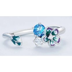 Pierścionek srebrny rodowany regulowany kwiaty srebro 925