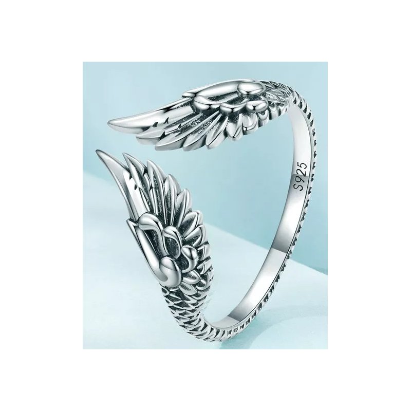 Pierścionek srebrny regulowany skrzydła srebro próba 925 rodowany damski