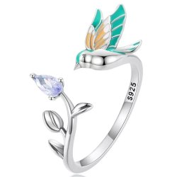 Pierścionek srebrny regulowany ptak rodowany srebro