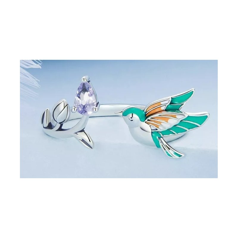 Pierścionek srebrny regulowany ptak rodowany srebro