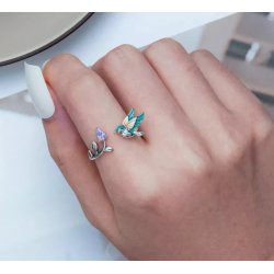 Pierścionek srebrny regulowany ptak rodowany srebro