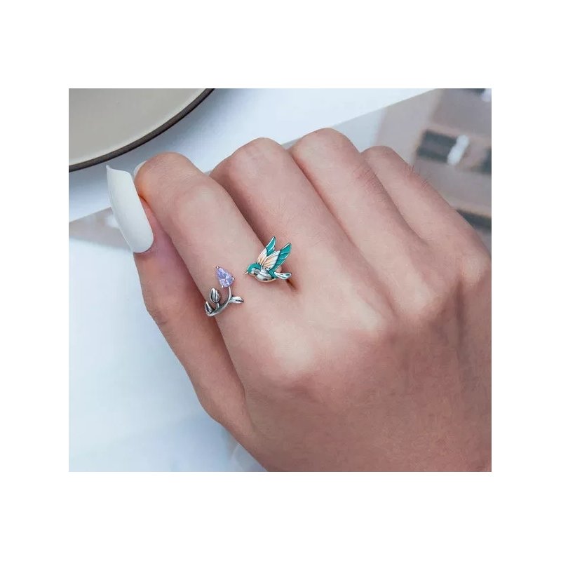 Pierścionek srebrny regulowany ptak rodowany srebro