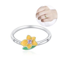 Srebrny pierścionek rodowany srebro próba 925 dla kobiety kwiatek