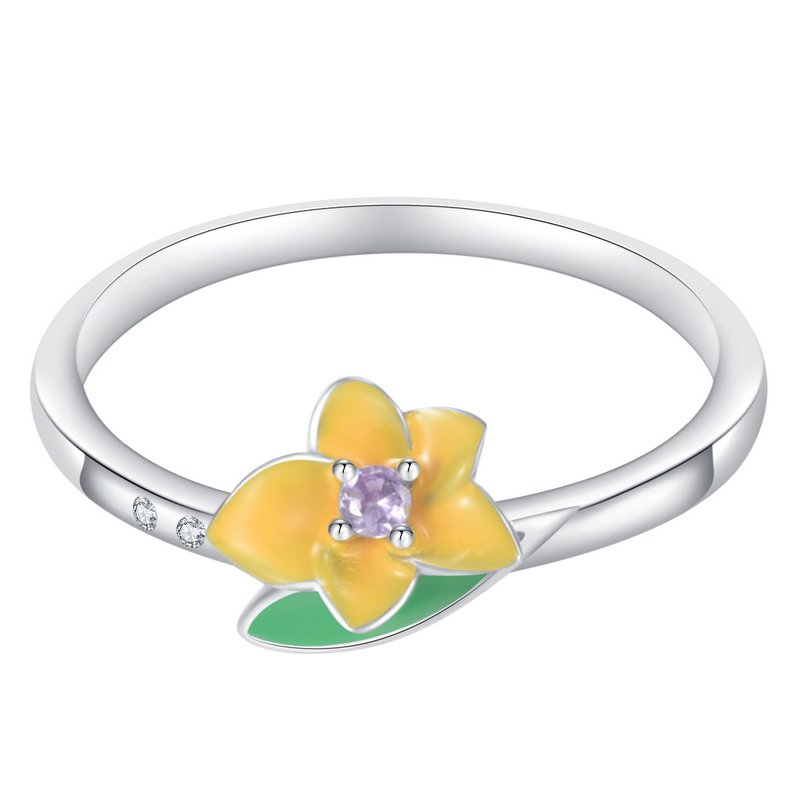 Srebrny pierścionek rodowany srebro próba 925 dla kobiety kwiatek