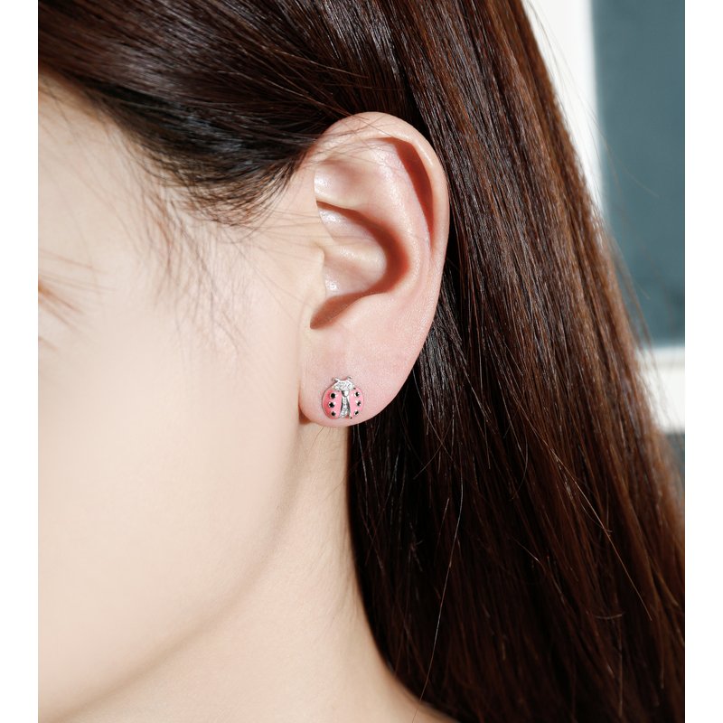 Kolczyki srebrne wkrętki biedronki dla dziewczynki srebro 925 sztyfty