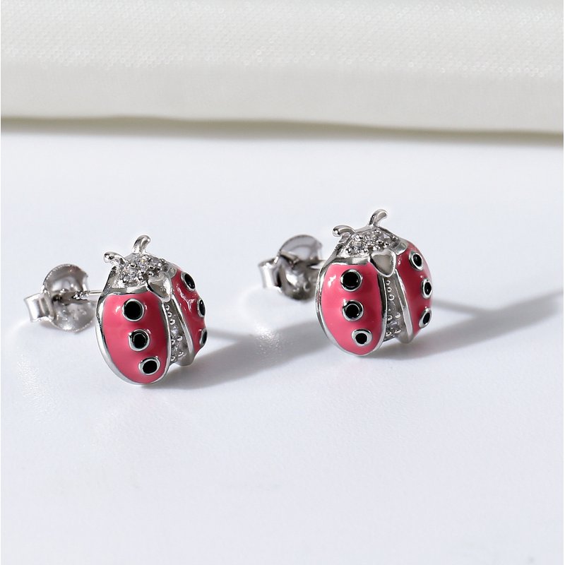 Kolczyki srebrne wkrętki biedronki dla dziewczynki srebro 925 sztyfty